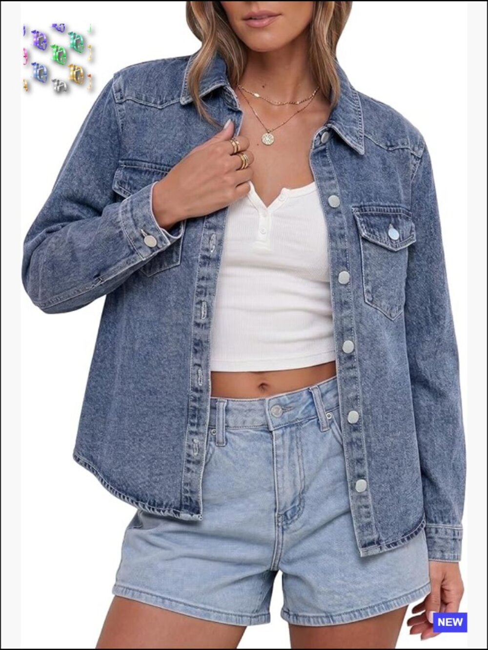 Distressed Denim Jacket Relaxed Fit Long Sleeve Button Down Classic Shacket